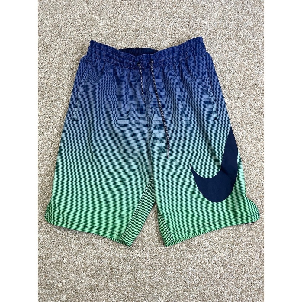 NIKE Swim Shorts Mens Size S Vital Volley Ombre Blue Green Trunks Big Logo